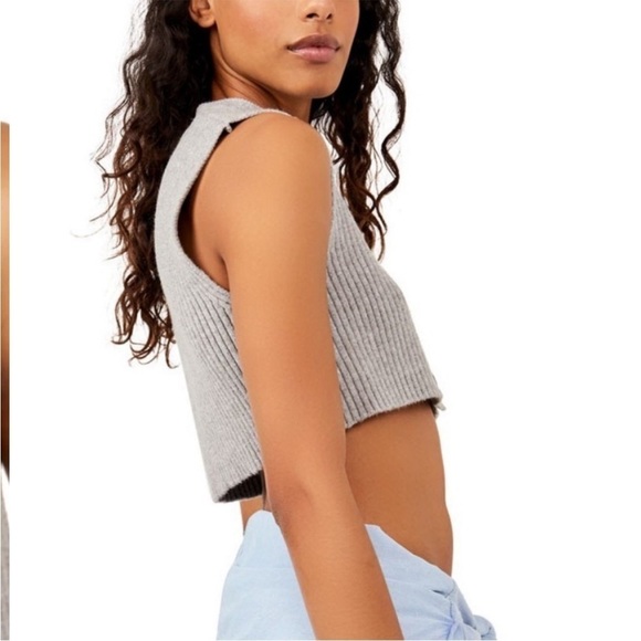 NWT Free People Naomi Ribbed Cropped Micro Vest in Grey - Picture 3 of 8